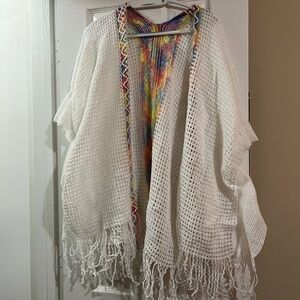 White Crochet Fringe Kimono